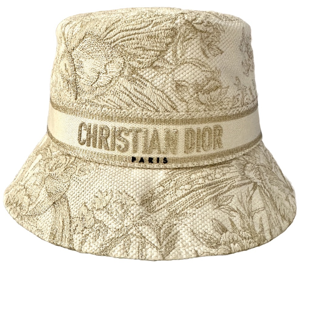 NEW DIOR Small Brim Bucket Hat. White + Gold D-Bobby Cotton SZ:57 MED 💰FIRM NWT